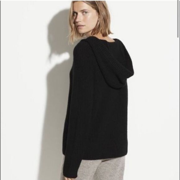 Vince Wool Cashmere Wool Raglan Hoodie Sweater Black Womens Size Small - Picture 2 of 7
